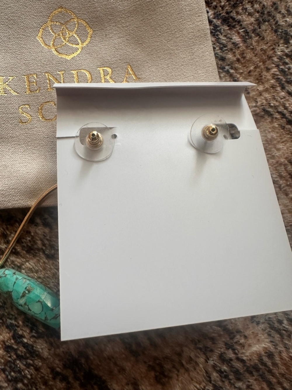 Kendra Scott Turquoise Marbled Stone Gold Arc Earrings - Picture 4 of 4